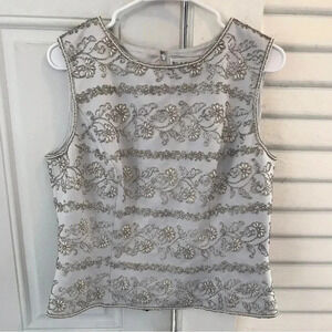 Black Tie by Oleg Cassini beaded silvery blue sleeveless top